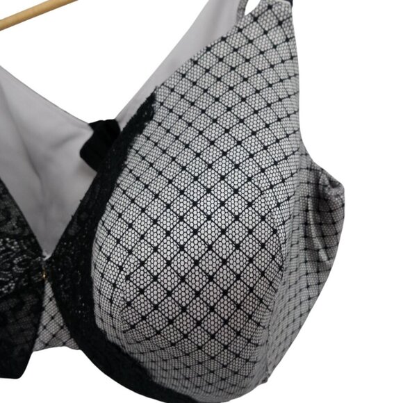 Cacique Lightly Lined Full Coverage Underwire Bra Size 44F Black White Lace - Picture 5 of 10